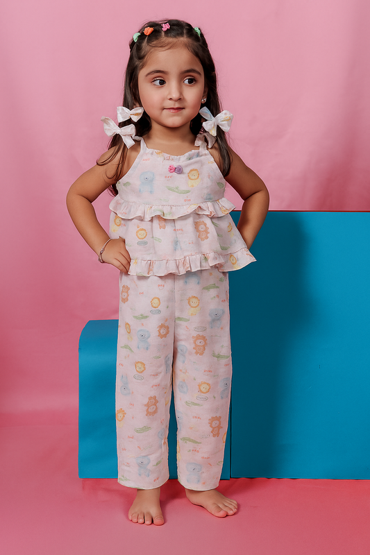 Bunny Smiles Muslin Pink Coord Set