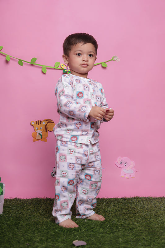 Animal block adventure pink infant play suit