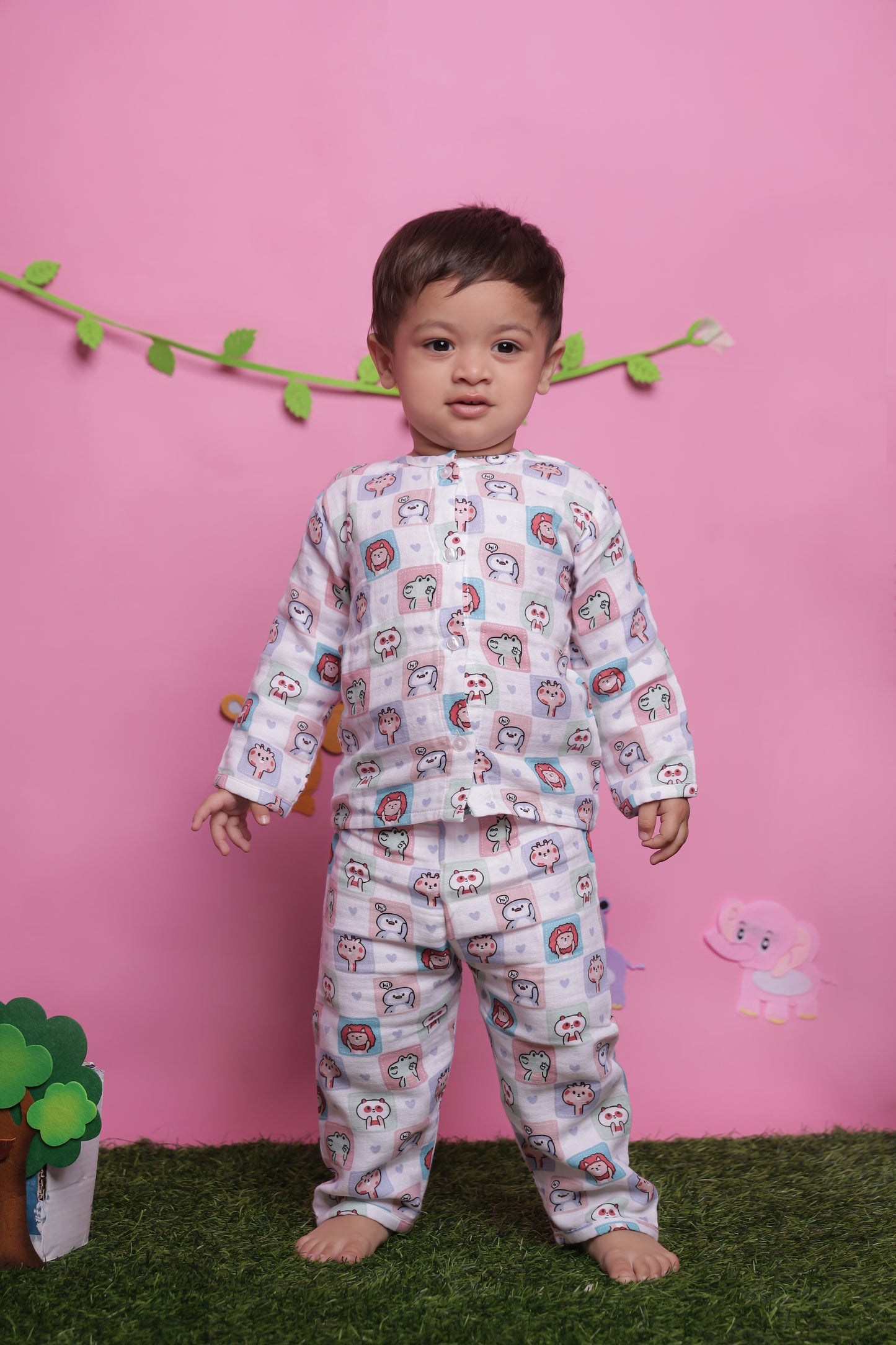 Animal block adventure pink infant play suit