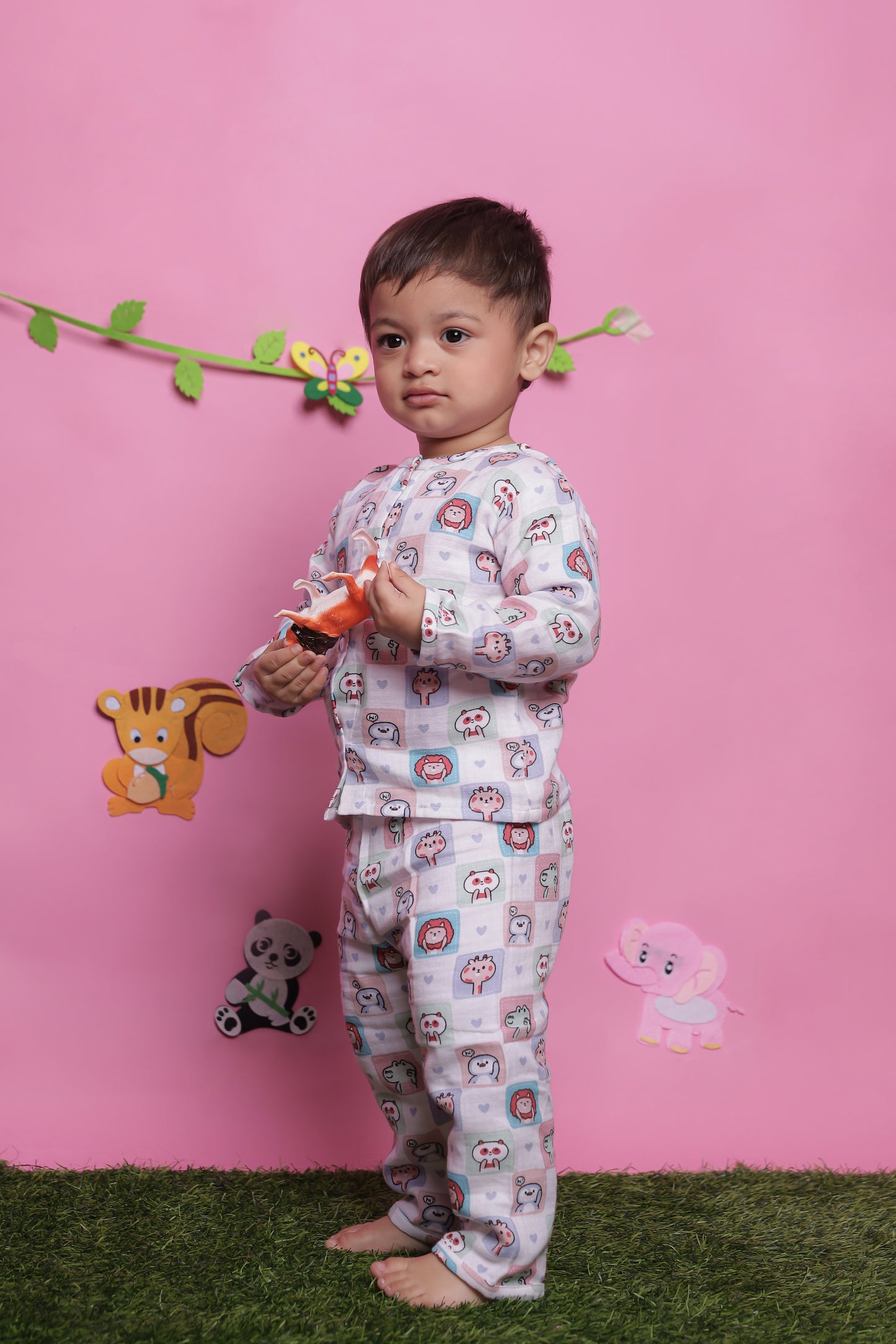 Animal block adventure pink infant play suit