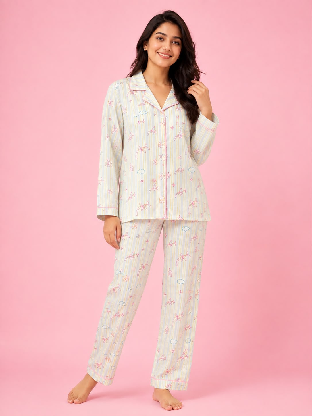 Blush Reverie Satin Night Suit