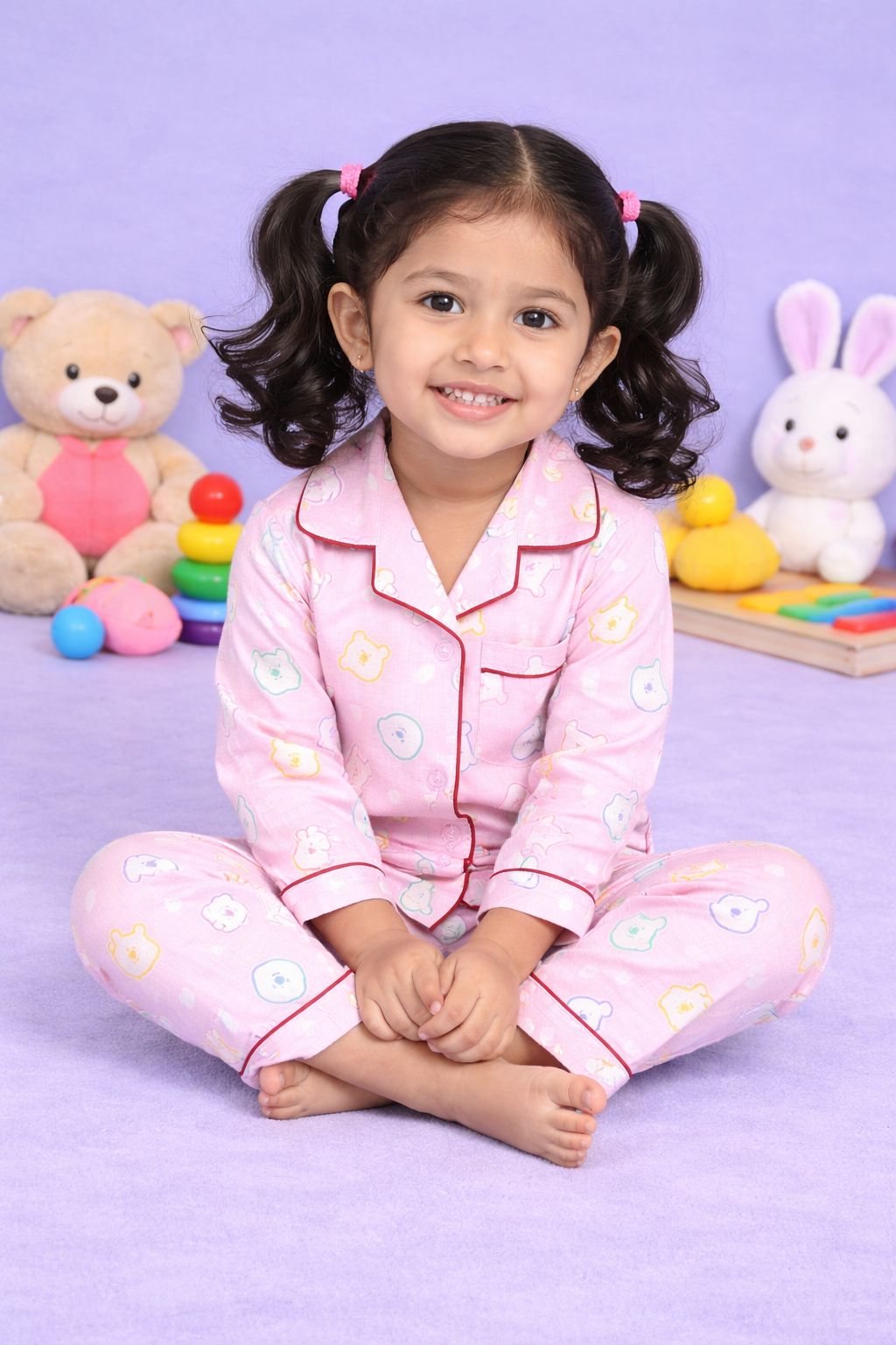 Blushy Bear Pink Muslin Night Suit