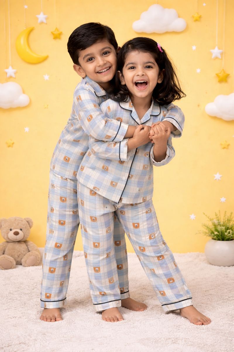 Dreamy Teddy Checks Night Suit