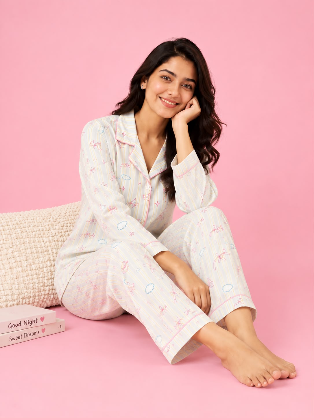Blush Reverie Satin Night Suit