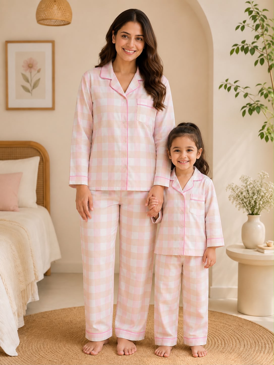 Dreamy Pink checks Twinning Women NightSuit