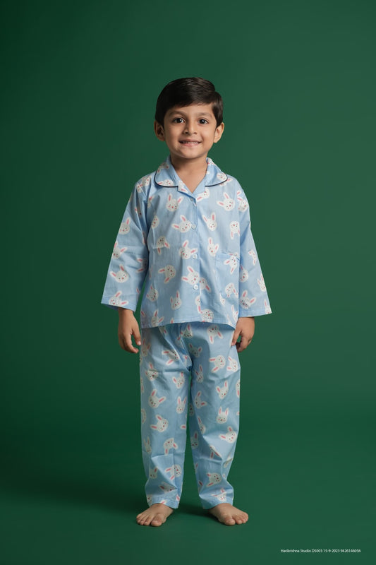 Blue Bunny Print Night Suit