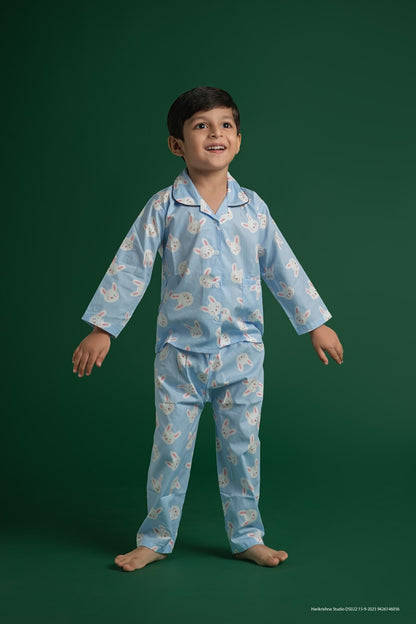 Blue Bunny Print Night Suit