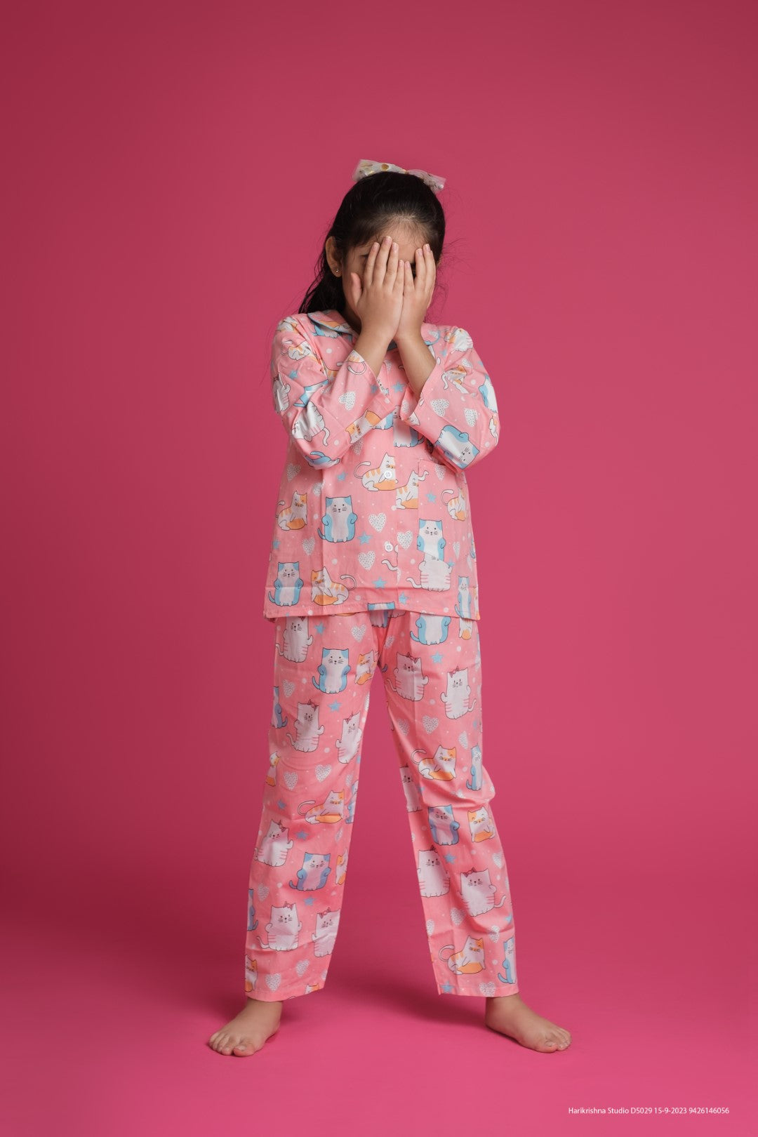 Pink Meow Print Night Suit