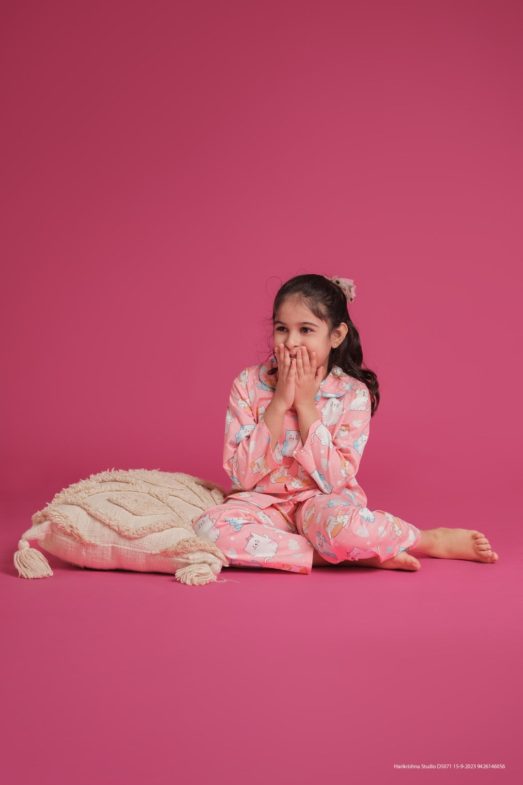 Pink Meow Print Night Suit