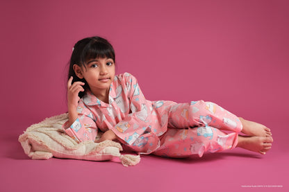 Pink Meow Print Night Suit