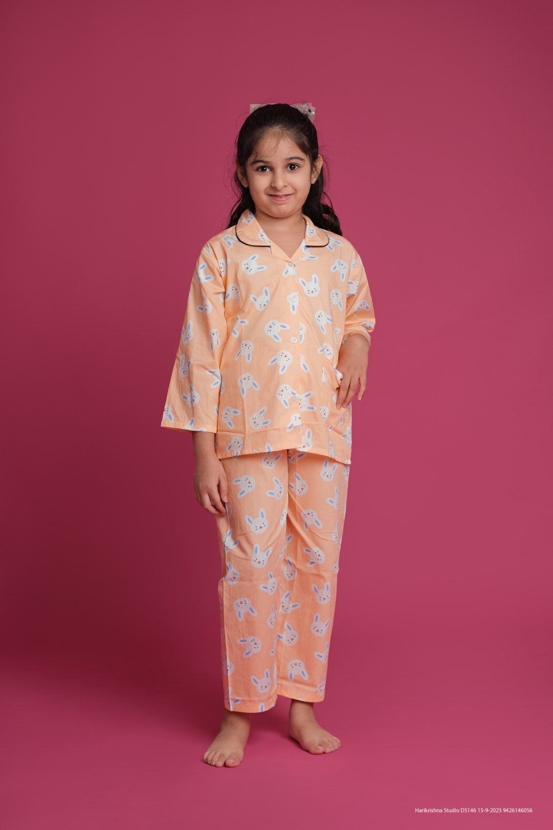 Peach Bunny Print Night Suit