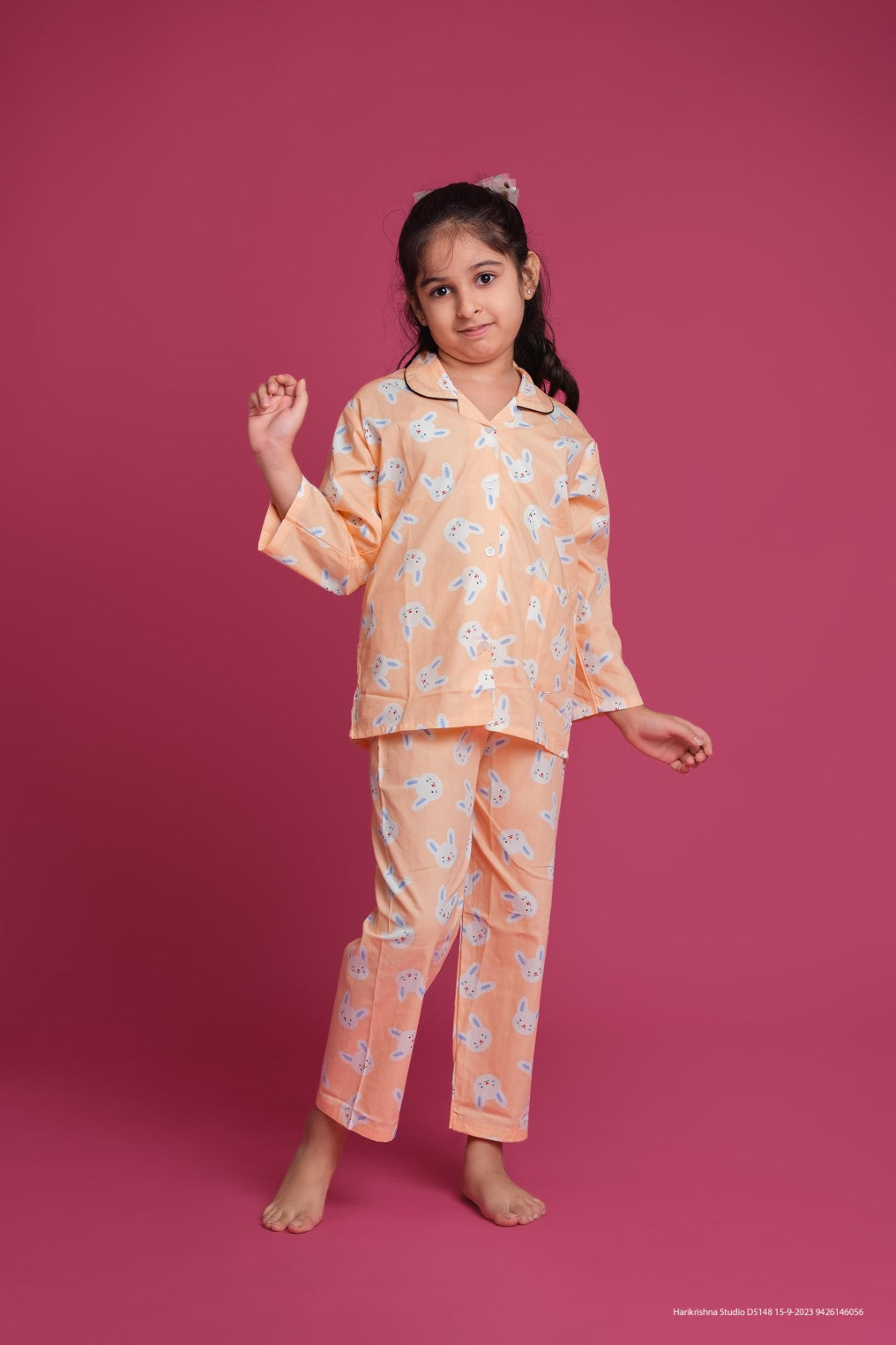 Peach Bunny Print Night Suit