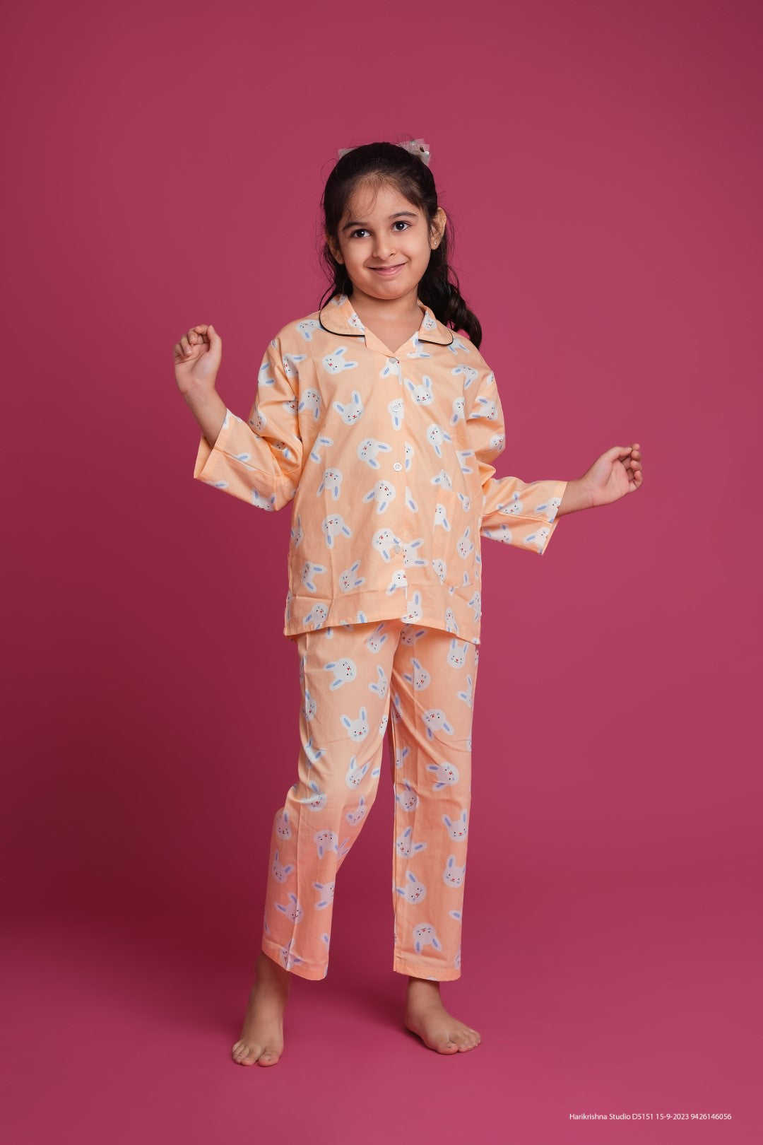 Peach Bunny Print Night Suit