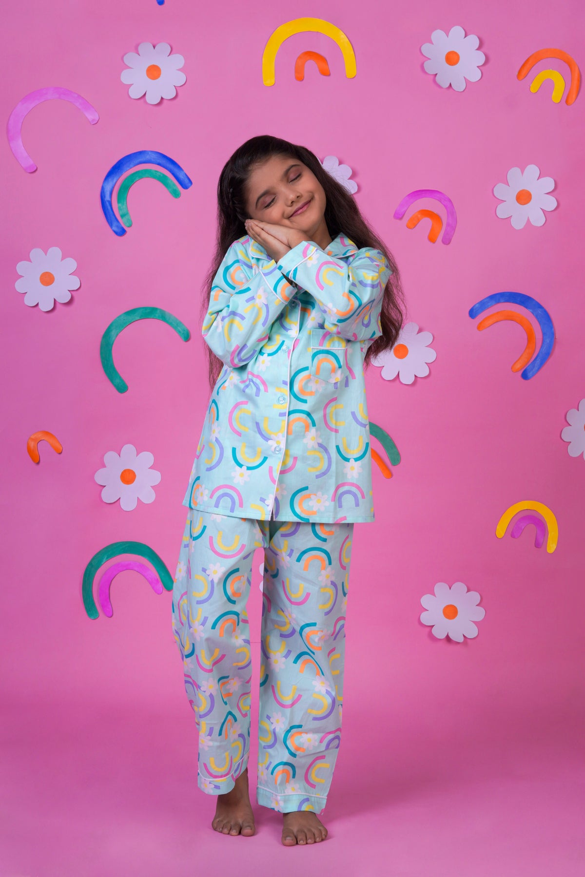 Rainbow Blooms Green Night Suit