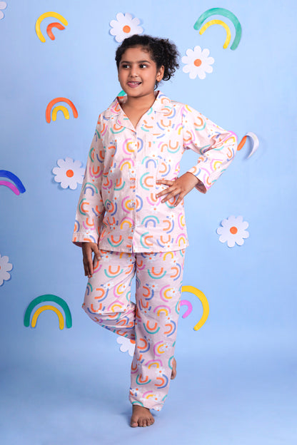 Rainbow Blooms Peach Night Suit