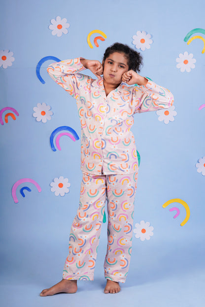 Rainbow Blooms Peach Night Suit