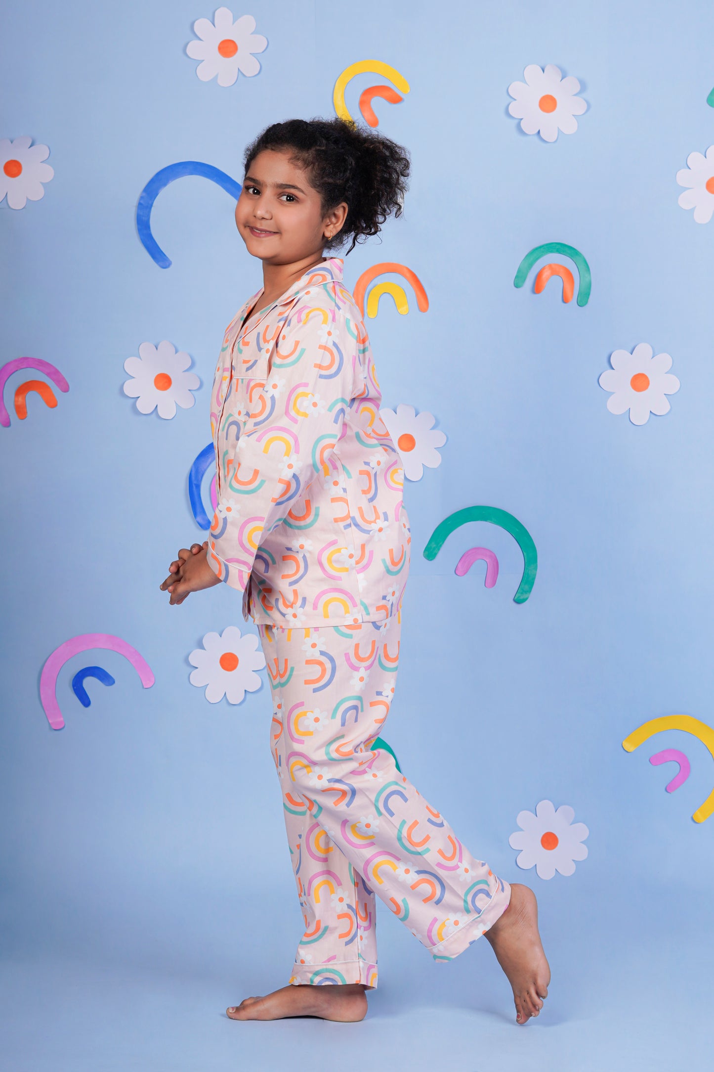 Rainbow Blooms Peach Night Suit