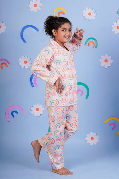 Rainbow Blooms Peach Night Suit