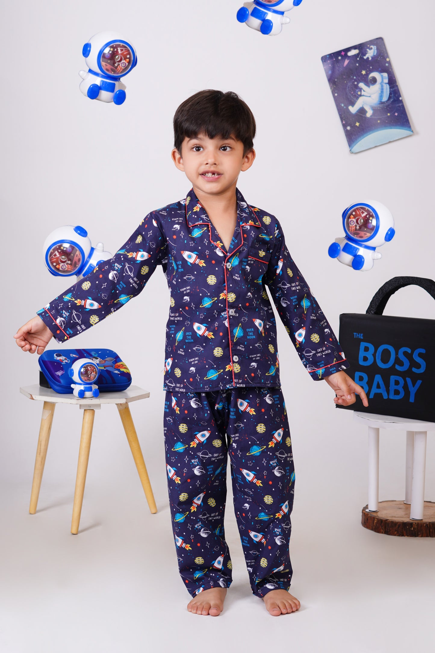 Rocket to dreamland Dark Blue Night Suit