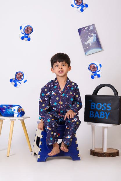 Rocket to dreamland Dark Blue Night Suit