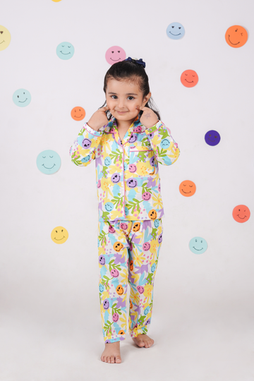 Rainbow Smiley print night suit