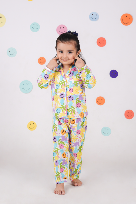 Rainbow Smiley print night suit