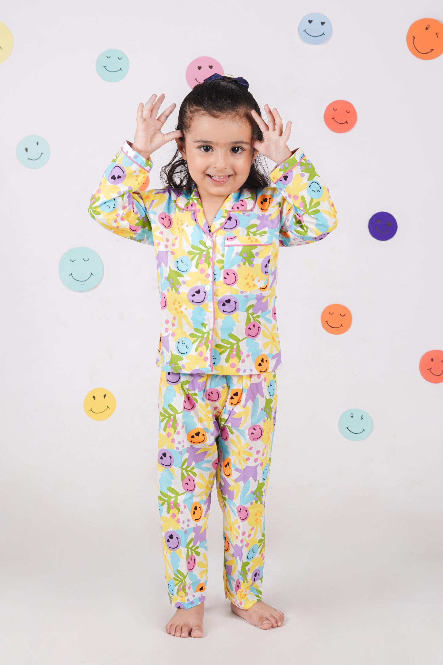 Rainbow Smiley print night suit