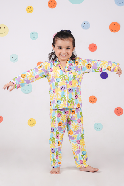 Rainbow Smiley print night suit