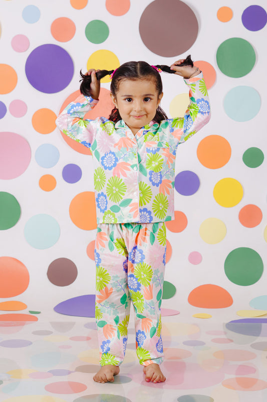 Multi colour floral neon print night suit