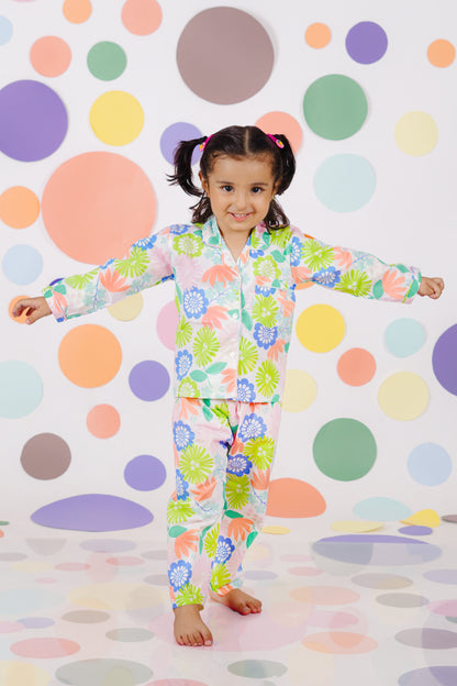 Multi colour floral neon print night suit