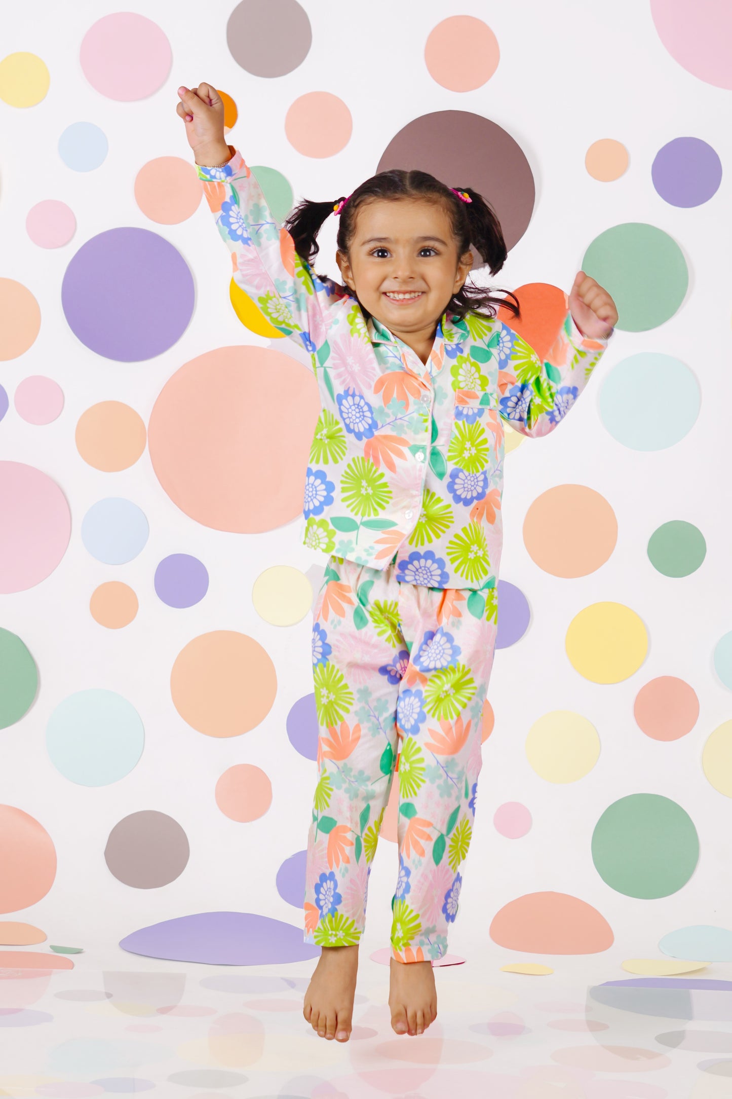 Multi colour floral neon print night suit