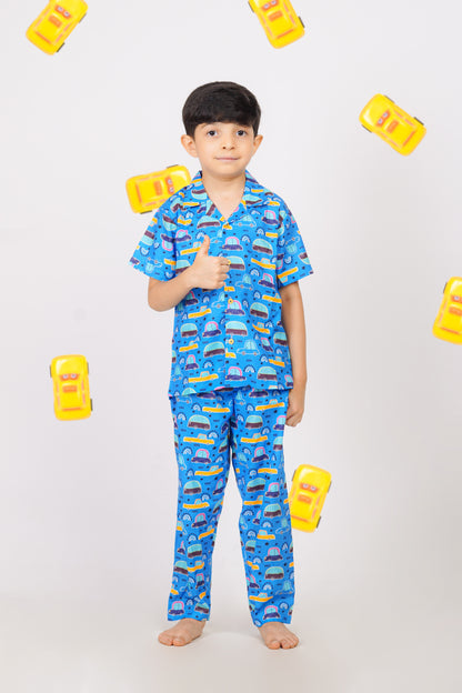 Blue Racers Print Night Suit