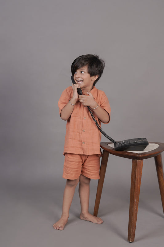Rust 100 % Muslin Cotton Boys Coord sets