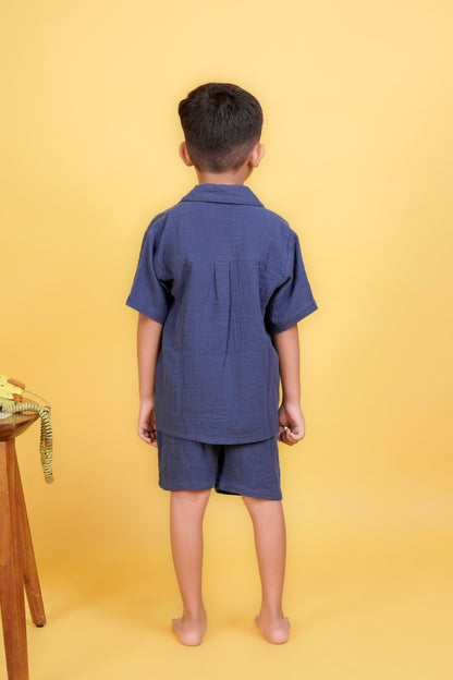 Navy Blue 100 % Muslin Cotton Boys Coord sets