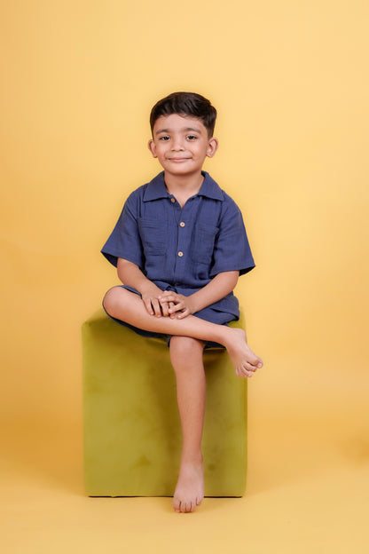 Navy Blue 100 % Muslin Cotton Boys Coord sets