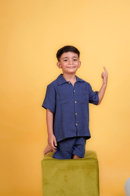 Navy Blue 100 % Muslin Cotton Boys Coord sets