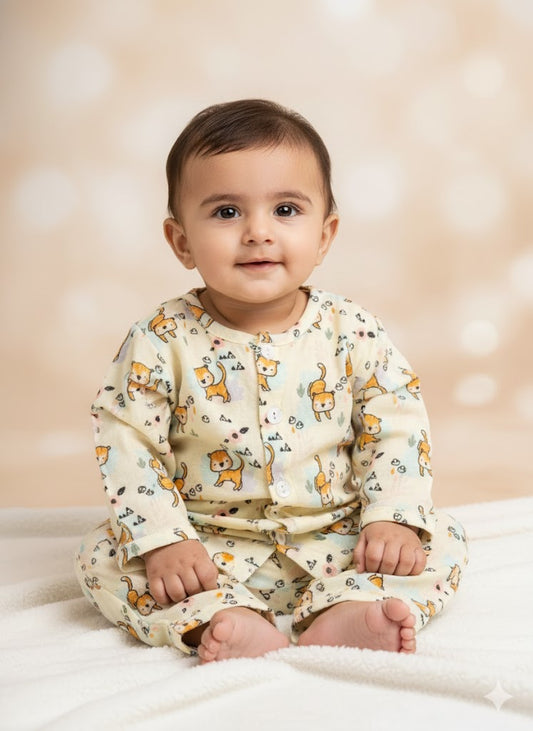 Cute cat print infant night suit