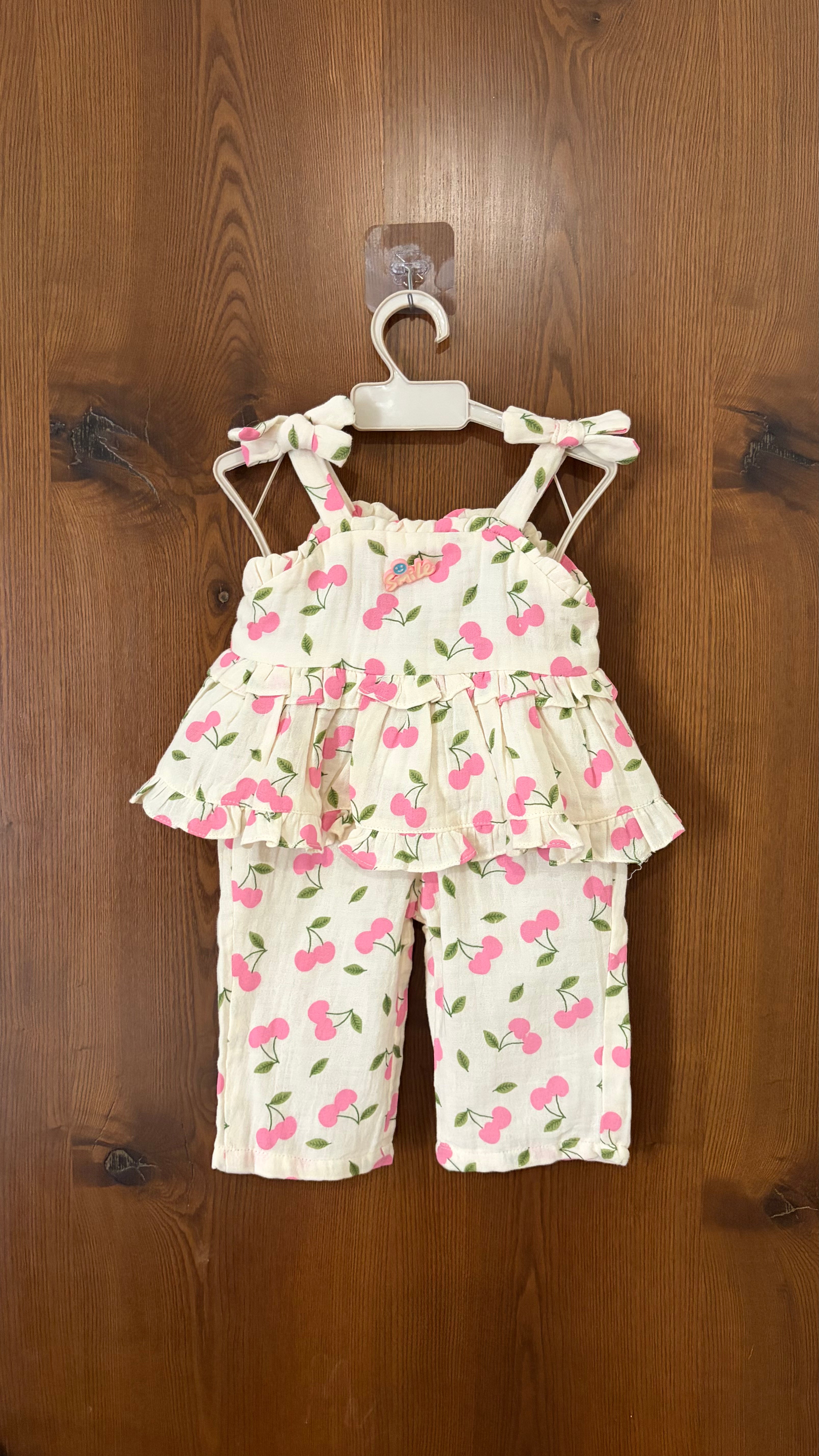 Sweet Cherry Cream Muslin Coord Set