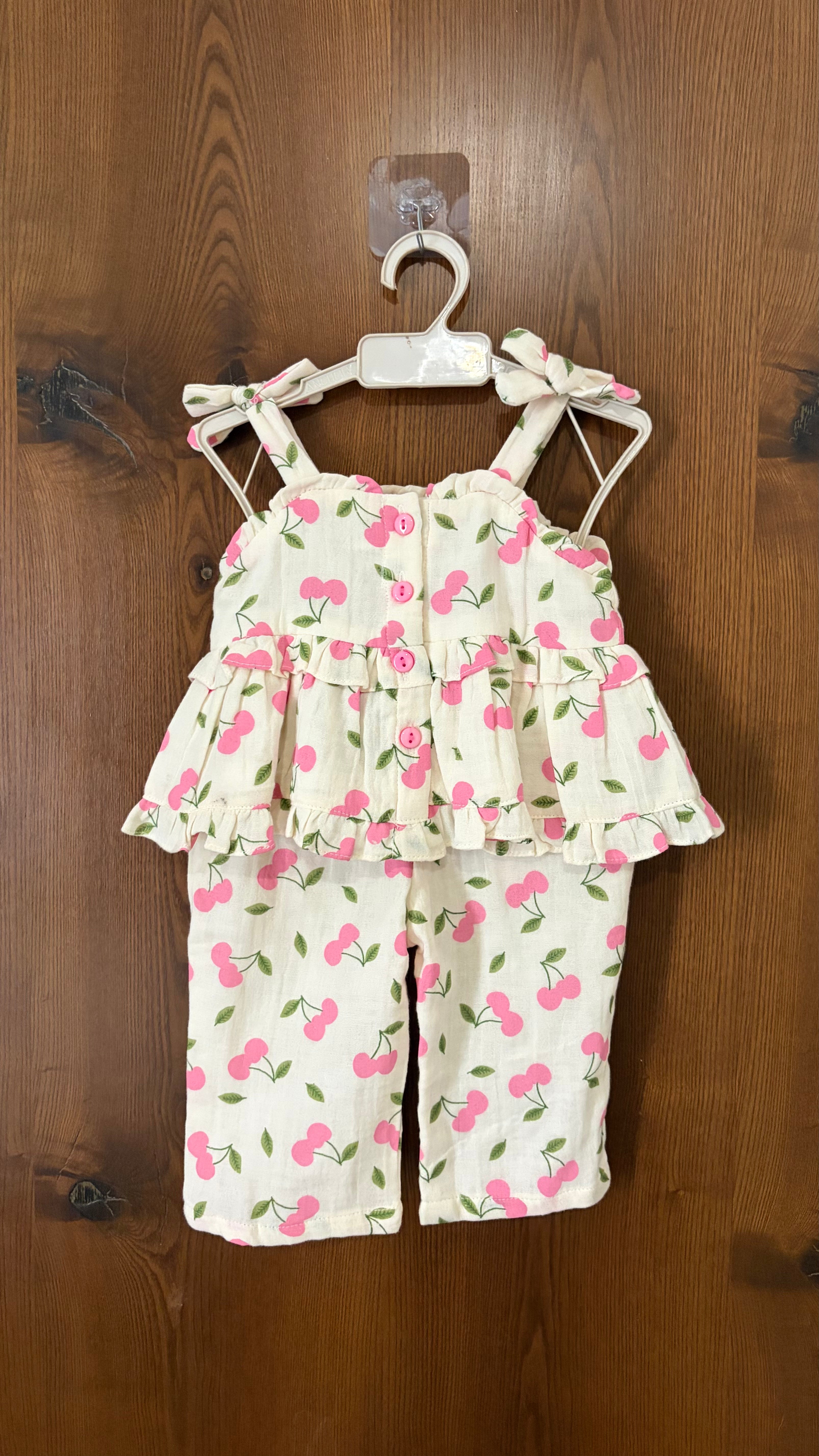 Sweet Cherry Cream Muslin Coord Set
