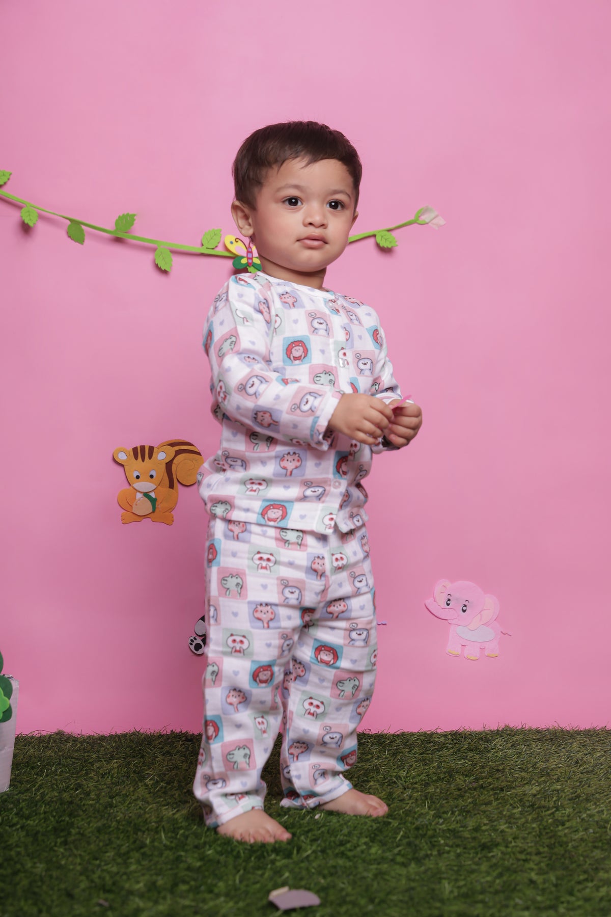 Animal block adventure pink infant play suit