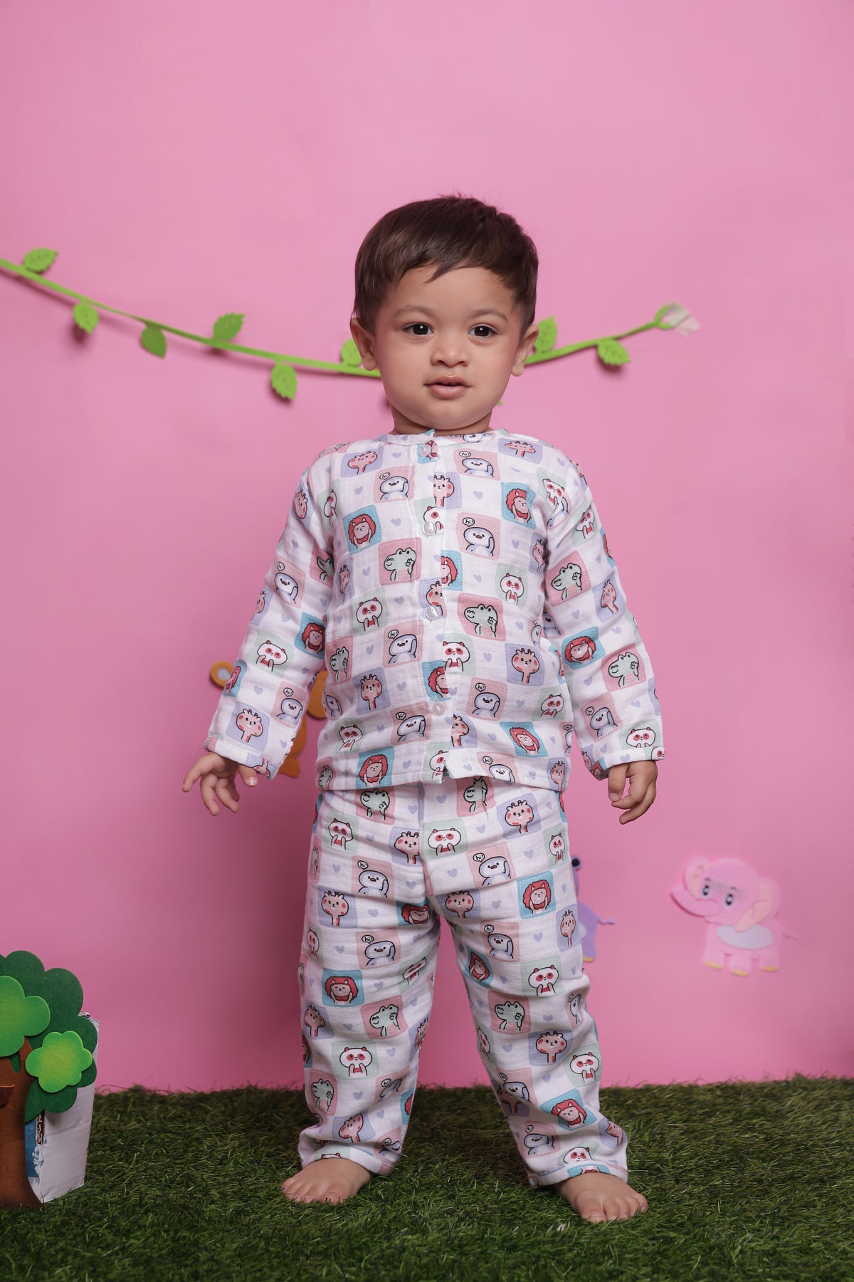 Animal block adventure pink infant play suit