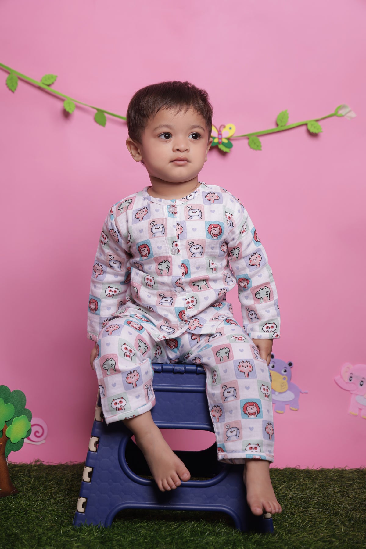 Animal block adventure pink infant play suit