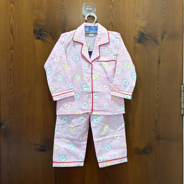 Blushy Bear Pink Muslin Night Suit