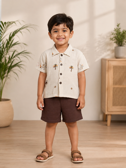 Dino Safari Embroidered Boys Coord set