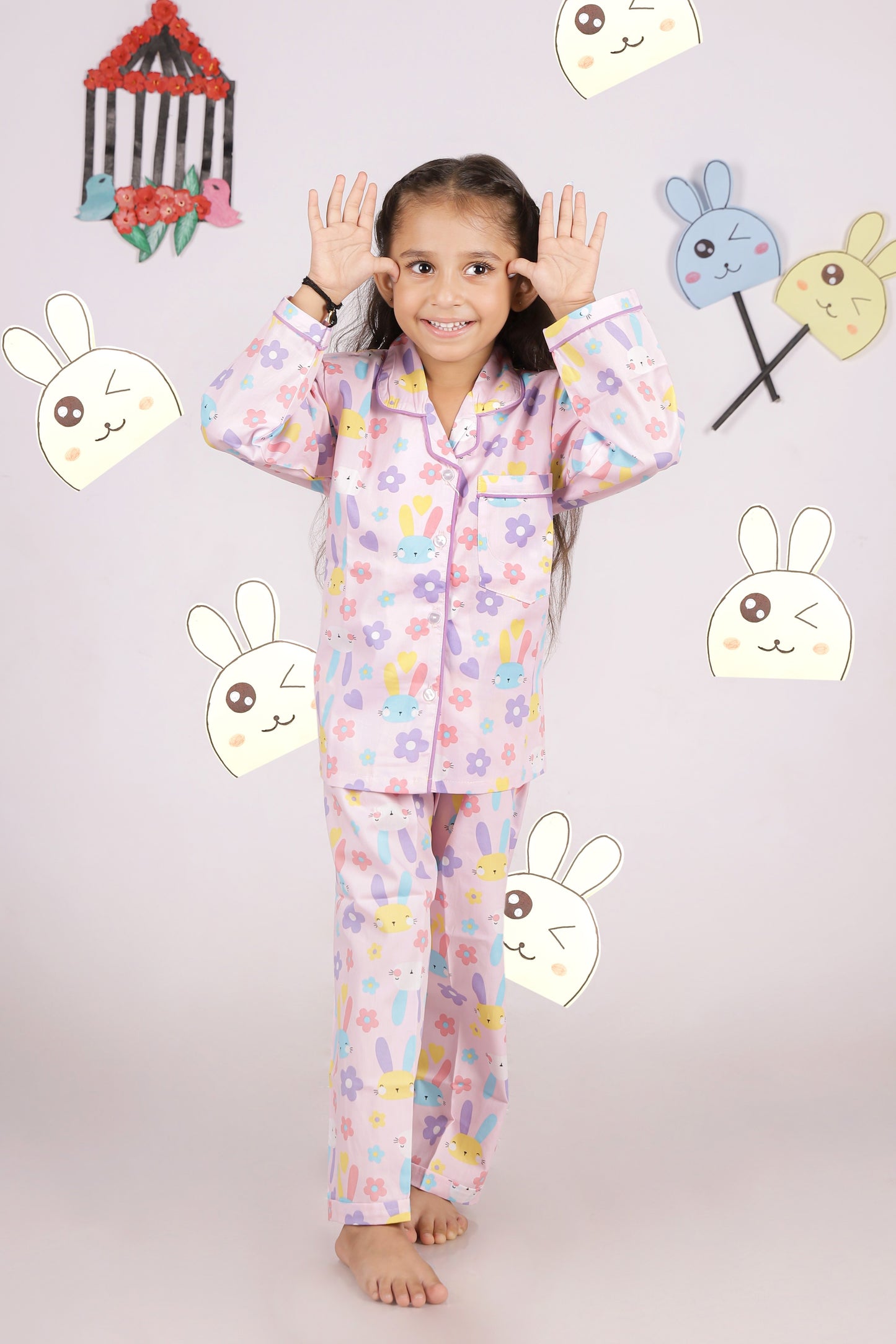 Floral Bunny Dreams Night Suit