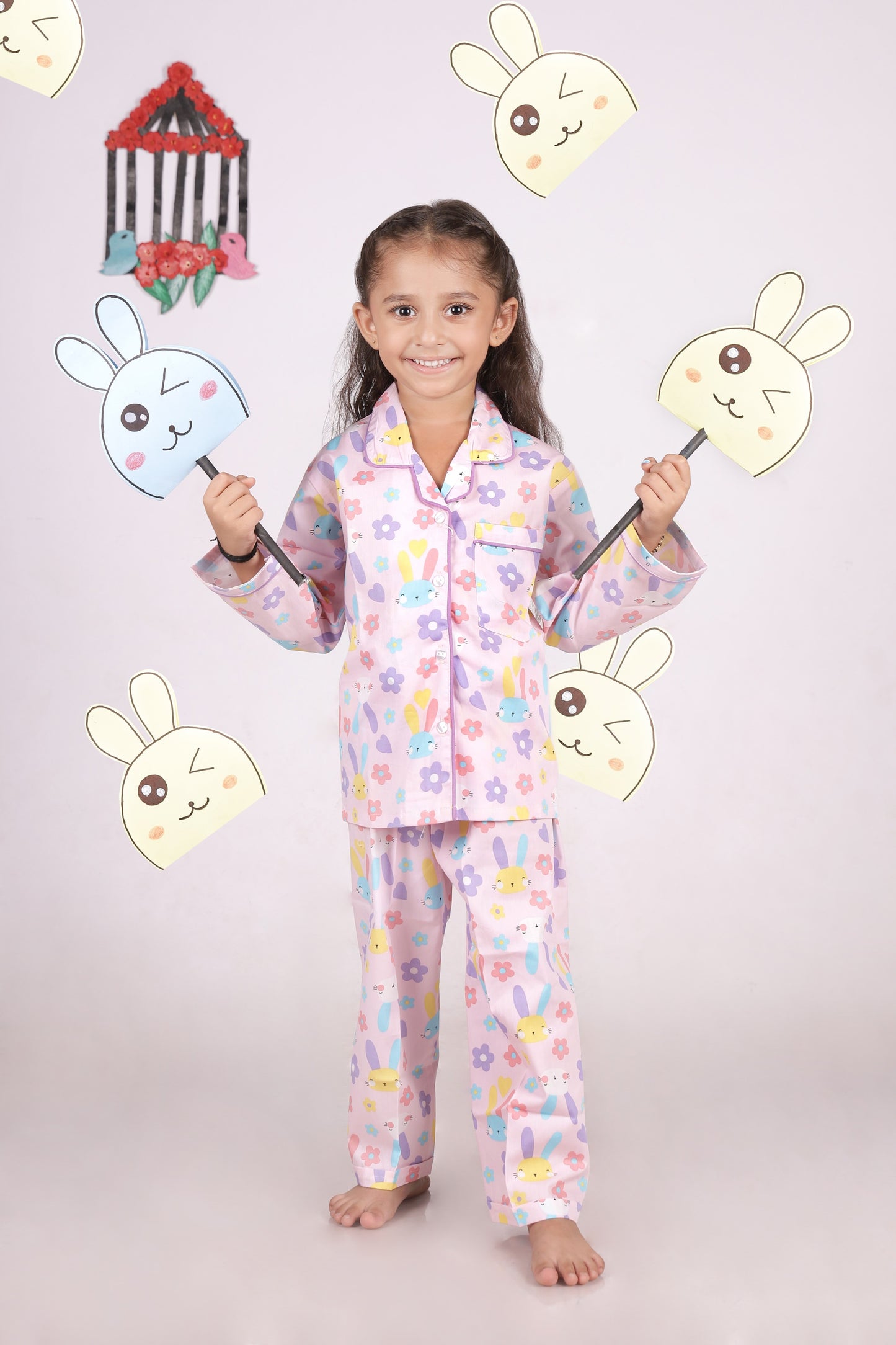 Floral Bunny Dreams Night Suit