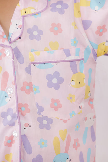 Floral Bunny Dreams Night Suit