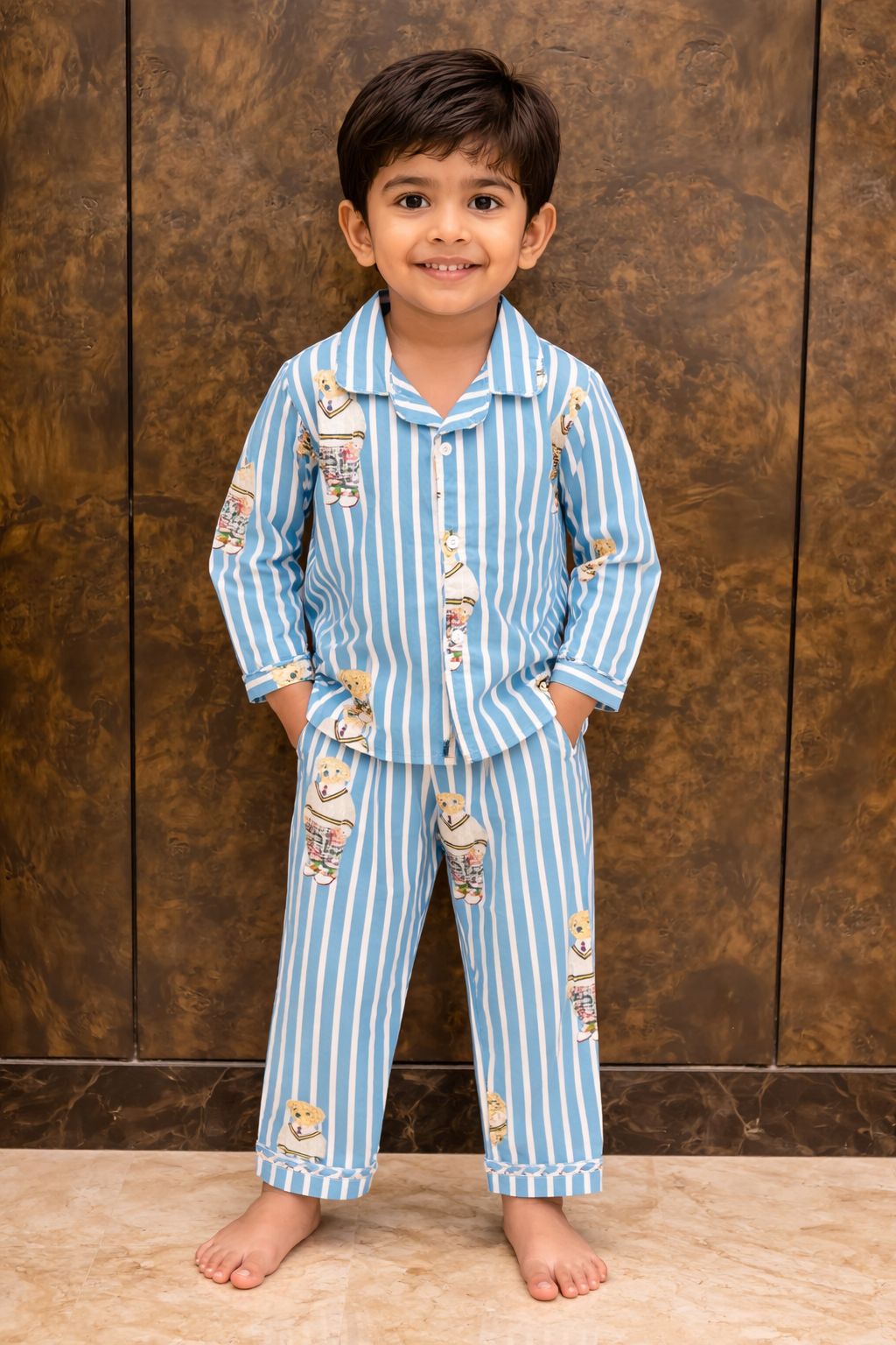Sky Stripe Teddy Night Suit