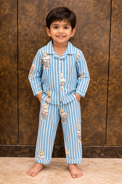 Sky Stripe Teddy Night Suit