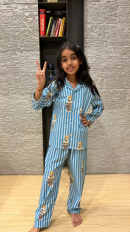 Sky Stripe Teddy Night Suit